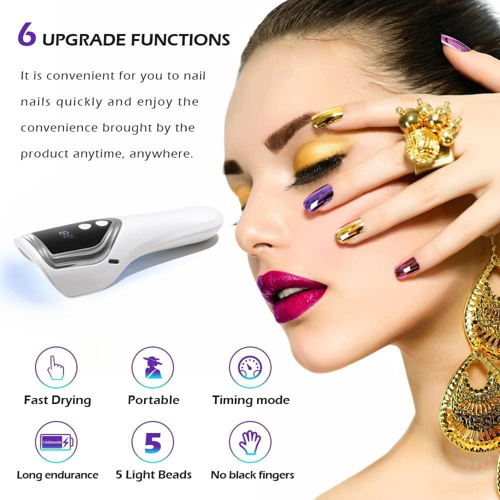 YIKOOLIN USB Rechargeable UV LED Nail Lamp Handheld Mini Manicure Light with 5 Lamp Beads for Quick Drying Gel Nail Polish