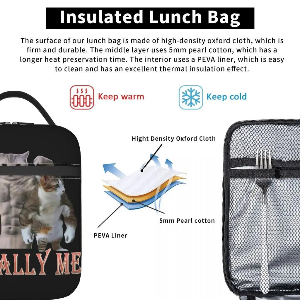 Śmieszny Mem z Napakowanymi Kotami Dosłownie Ja Izolowana Torba na Lunch Siłownia Mięśnie Pojemnik na Jedzenie Torba Wielokrotnego Użytku Termiczna Chłodziarka Lunchboxy Do Pracy
