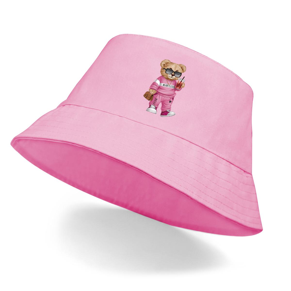 

Панама с элегантным принтом медведя, для шопинга, напитков, от солнца, полиэстер, модная, пляжная шляпа as the picture розовый