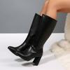 Autumn Winter Pointed Toe Women Knee High Boots Fashion Square High Heels Stripper Party Ladies Long Booties  De Muje