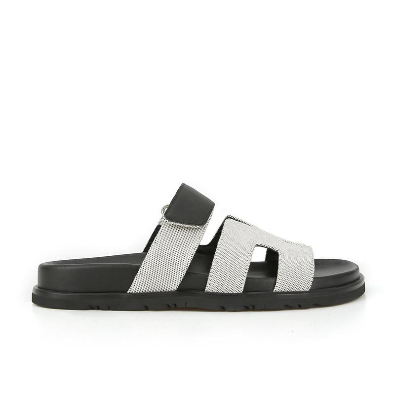 [sheii Su Yinyin] Super zweiter Onkel~ Leder Klettverschluss lässig dicksohlige H-Slipper Damen Sandalen draußen Sommer