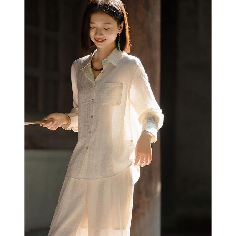 Demana Women's Linen Blend Lapel Shirt & Wide-Leg Pants Set