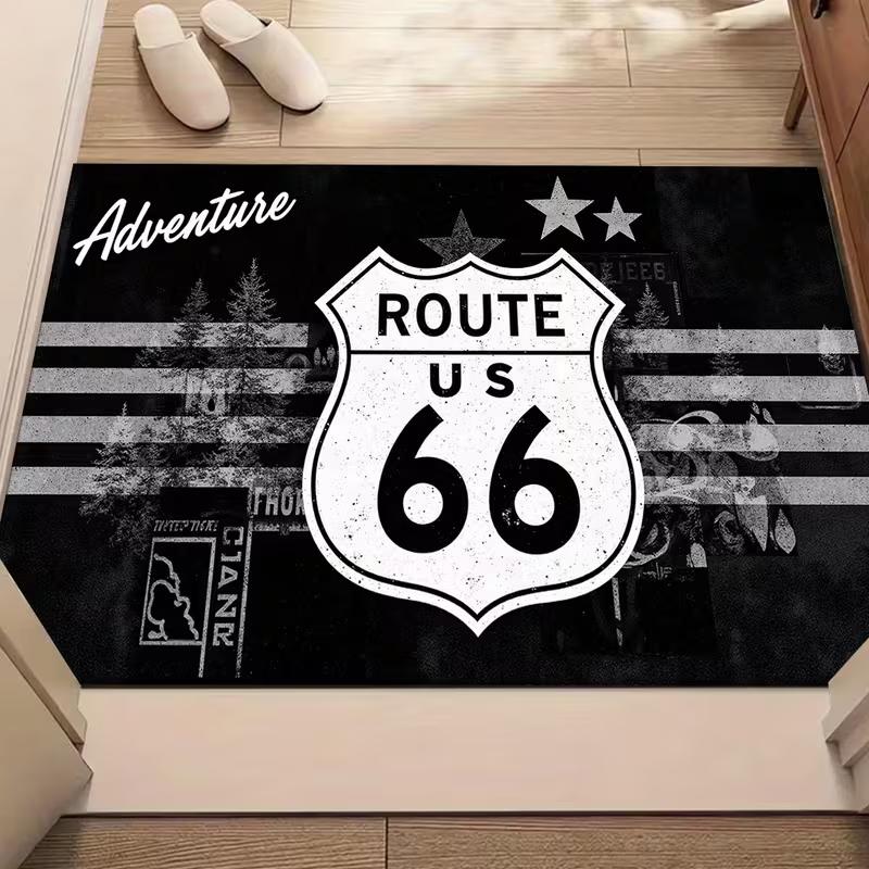 66 Highway Sunset Door Mat Retro Anti Slip Base Floor Mat Home Camping RV Office Carpet American Highway Travel Decoration
