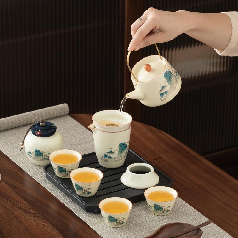 Ru Kiln Travel Set Ceramic Kuaike Cup Portable One Pot Four Cups Company Business Companion Gift Festival
