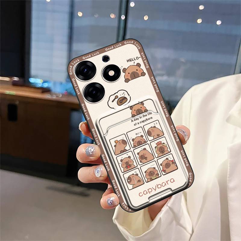 Card Slot Anti-knock Phone Case For Tecno Spark 10 Pro/Ki7 Cartoon TPU Card Sleeve Fashion Design Dirt-resistant Cute