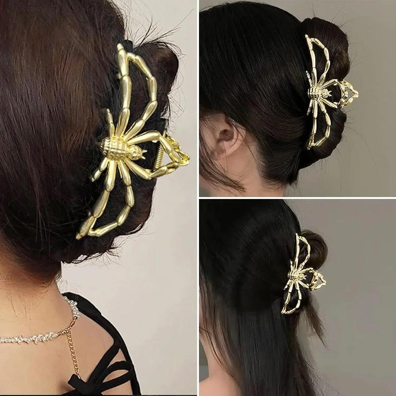 New  Halloween Spider Skeleton Hair Claw Clips for Women Jewelry Accessories Black Silver Gold Large Barrette Party Headwear