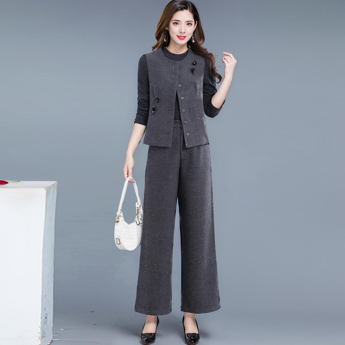 2026 Spring Korean Style Women s Casual Three-Piece Set: Elegant, Commuter-Friendly Fashion XXL серый/древесный уголь