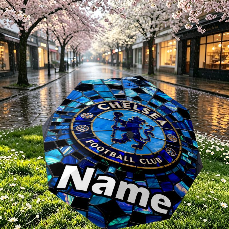 Custom Name Personalized Football Club F.C Print Umbrella, Auto Open Close, 8‑Rib Sturdy Frame, Commute Camping Hiking Use, Birthday Gift