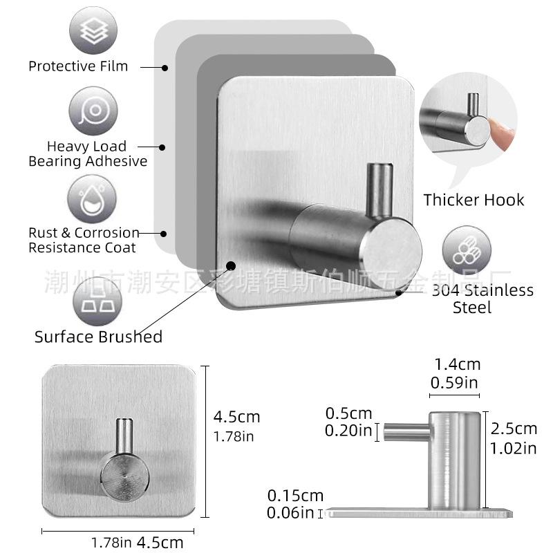 Gold & Black Self-Adhesive 304 Stainless Steel Coat and Hat Hook - No-Punch, Nail-Free, Behind-Door Design.
