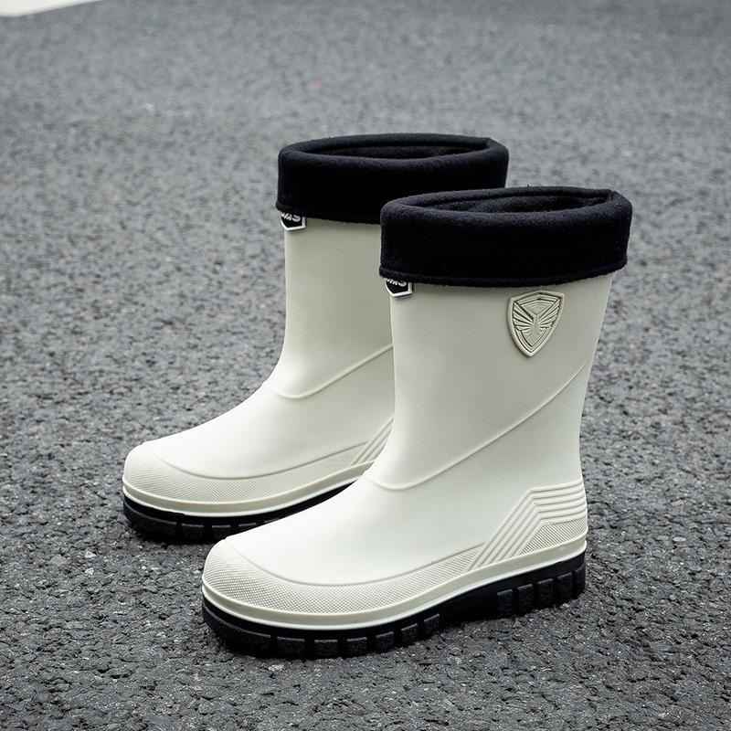 Bundle rain shoes men's medium tube non-slip waterproof shoes platform rain boots outdoor water boots thermal rubber shoes men's fashion