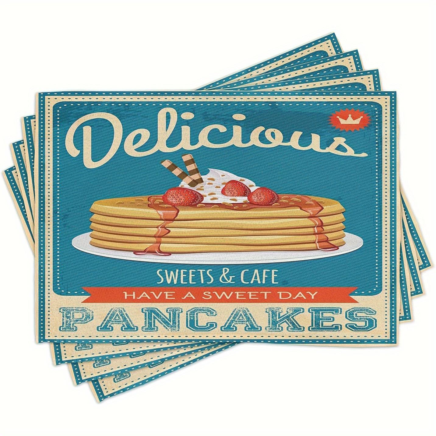 

Set of 4 Vintage Placemats Featuring a Design of Delicious Pancakes And Jam, Measuring 12 X 18 Inches, Perfect for Your Dining T 30x45cm-4PC