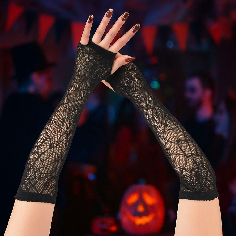 Long Sleeve Half-Finger Gloves Stretchy Fishnet Gloves Punk Gloves Spider Web Gloves  Cosplay