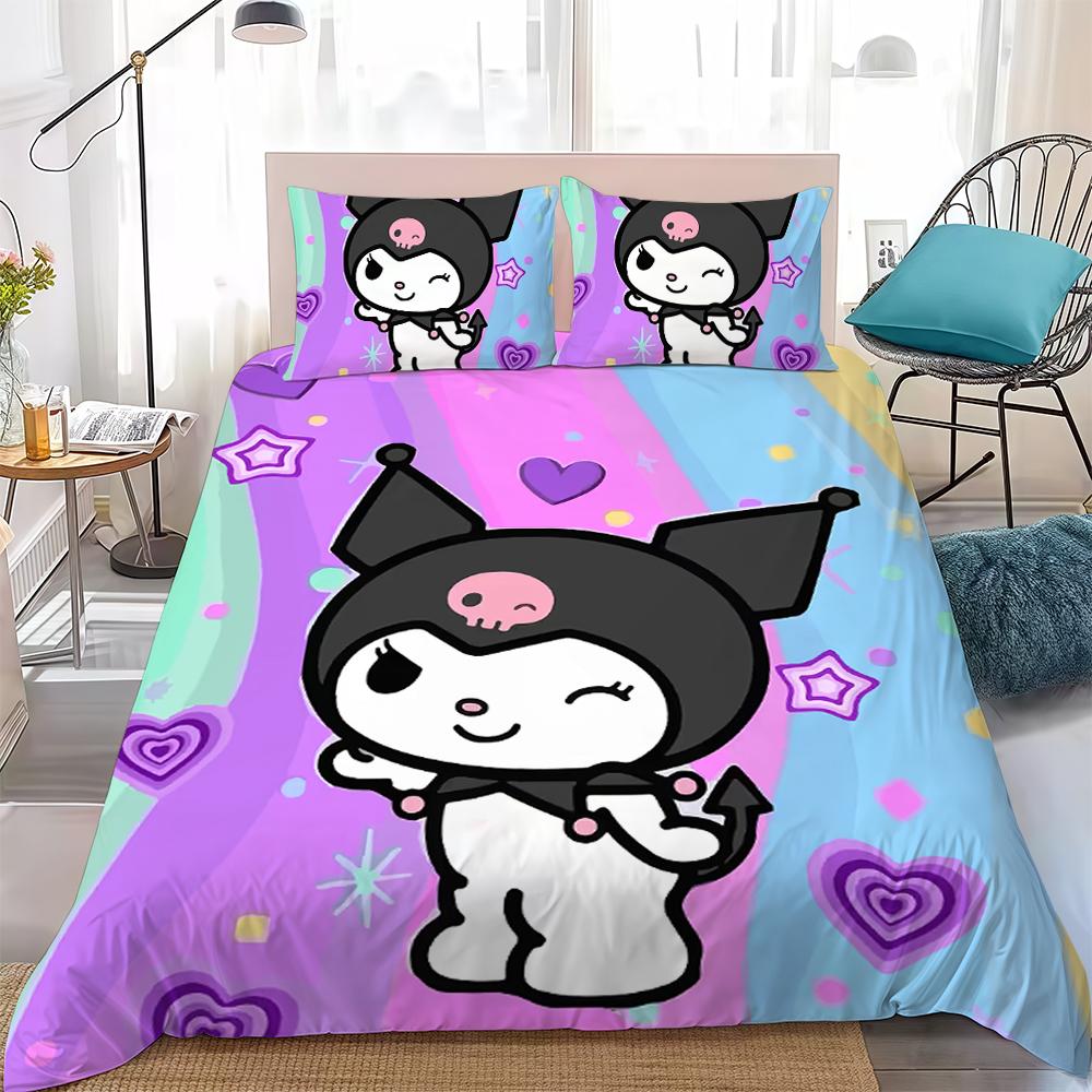 K-Kuromi Cute Duvet Cover Set Home Style Bedding Soft Laundry Cotton Bed 3 Piece Set Student Dormitory Gift