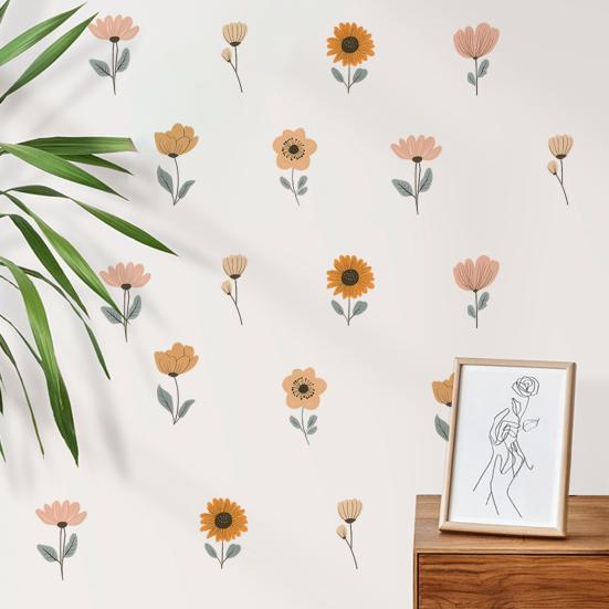 6Pcs Wall Decals, Flower Print Wall Stickers, Self-Adhesive Removable Waterproof Wall Decals for Home Bedroom Living Room Kids Room