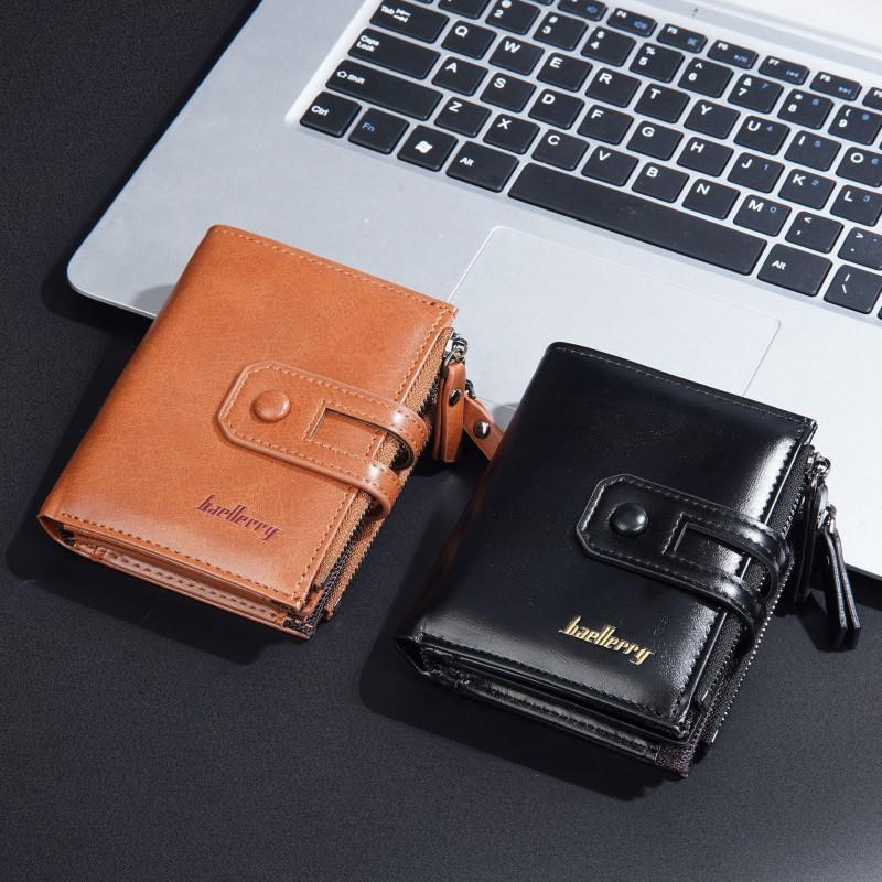 New Men's Wallet Retro Fashion Short Style Multi Card Buckle Soft Leather Clip Zipper Coin Purse