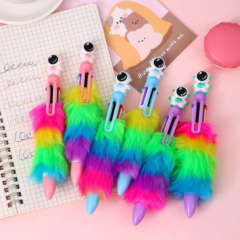 36pcs 0.7mm Cartoon Astronaut Fur Six-color Ballpoint Pen Multi-color Hand-door Pen Gift Pen Prize Pen Creative Stationery Back To School Season