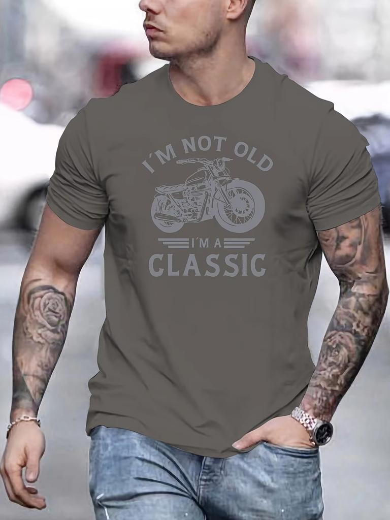 Summer Men's 100% Cotton Casual Loose Soft Motorcycle Letter Creative Printed Round Neck Short Sleeve Breathable T-shirt Top