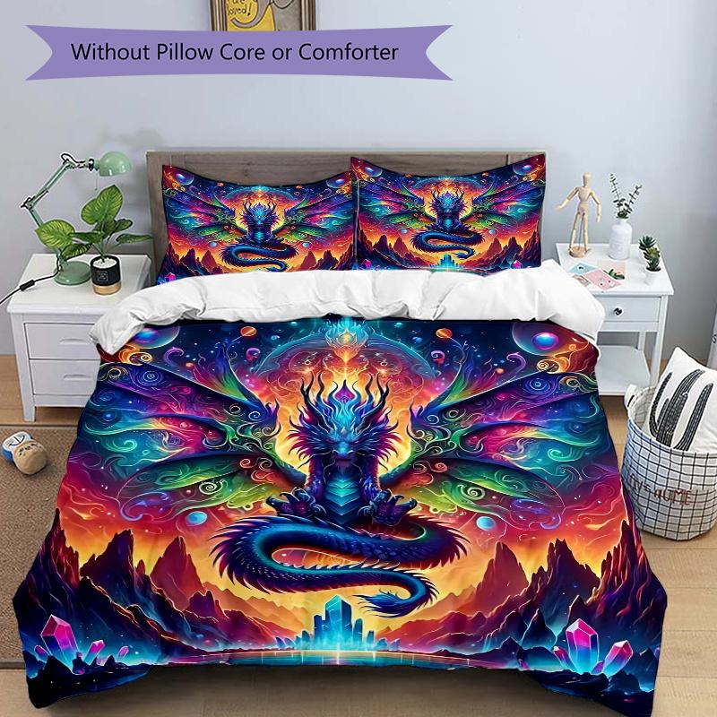 3pcs Enchanted Dragon Bedding Set, Includes Quilt Cover and Pillowcases, Suitable for All Seasons