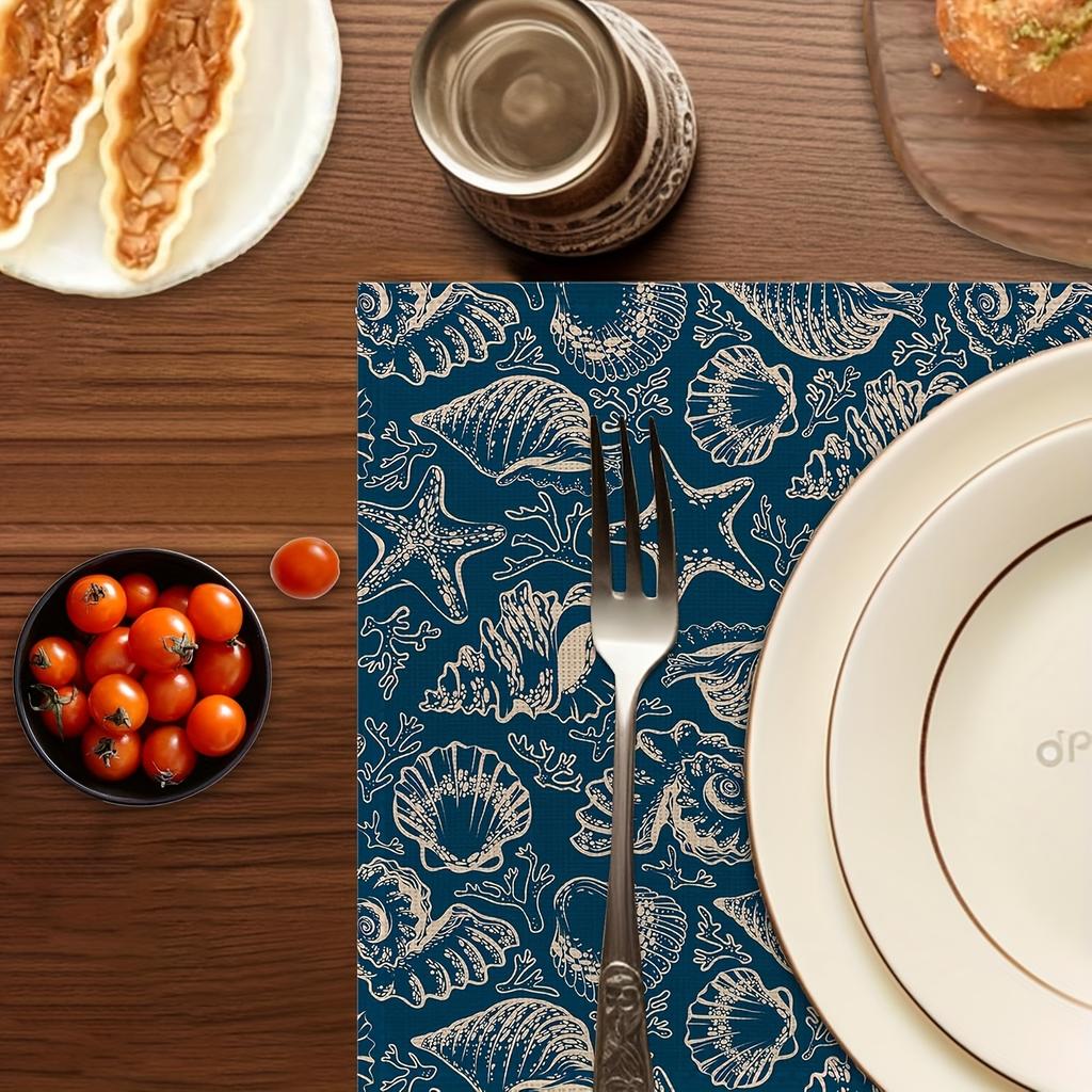 Set of 4 Ocean Coral Teal Placemats, Washable And Heat Resistant, Measuring 12×18 Inches, Perfect for Coastal-Themed Parties And