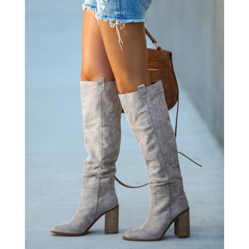 New Style Popular Women Fashionable Casual Vintage Retro Long Knee-high Cowboy Boots Square Heel Shoes Boots Woman Zapatos Mujer
