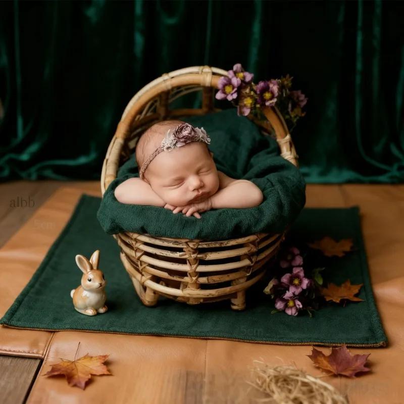 1 Piece Rattan Crib Basket Retro Baby Photography Props Professional Studio Furniture Tool Essential for Baby Photo Shooting Use