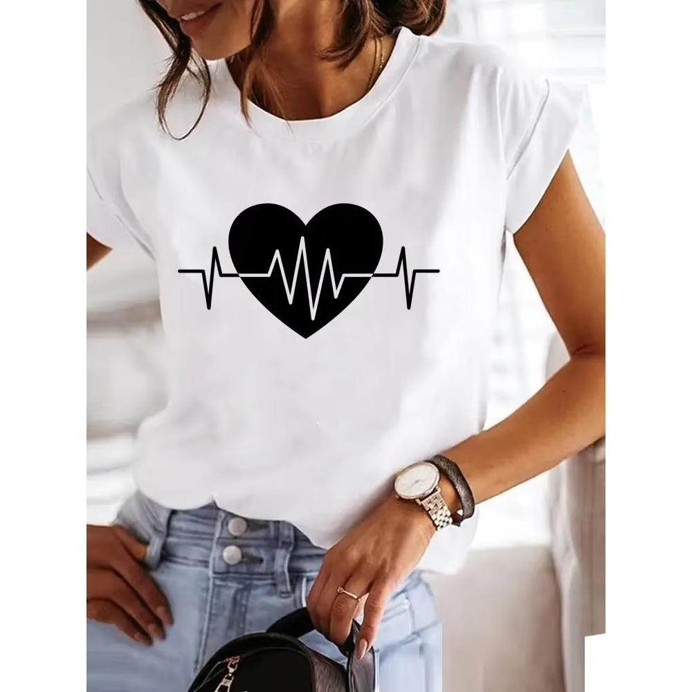 Love Style Trend Cute 90s Harajuku Women Print Ladies T-shirt Casual Basics O-collar Black Shirt Short Sleeve Ladies T-shirts
