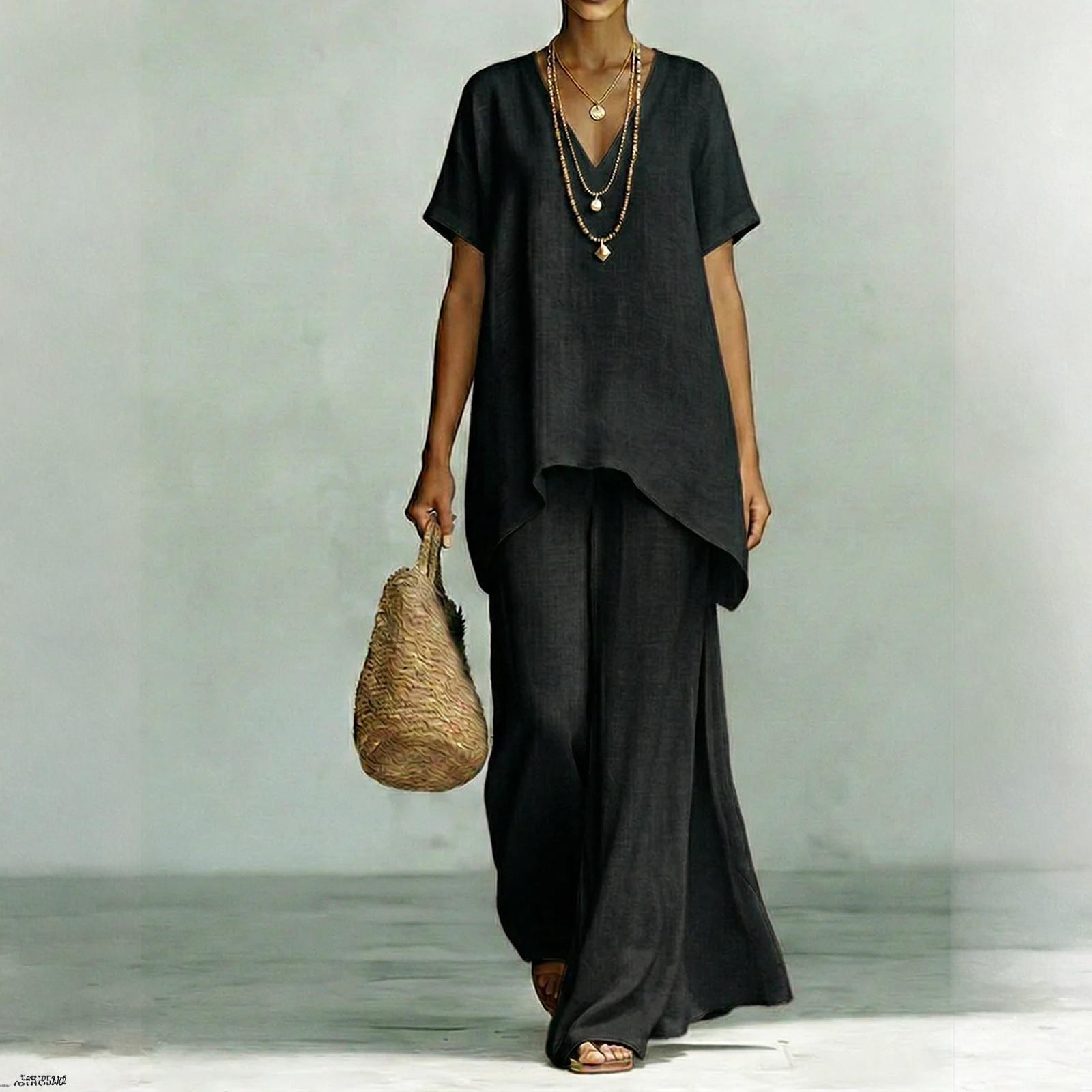 Модный и сексуальный женский весенне-летний ретро костюм из льна с эластичным поясом, женская мода, цветной, повседневный, комплект из двух предметов L