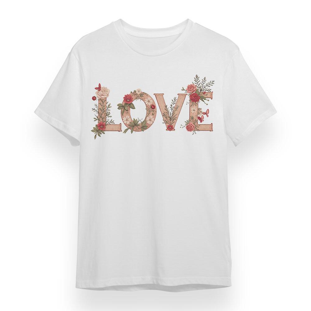Women's Oversized T-shirt With Botanical Love Graphic Unisex White Cotton Tee