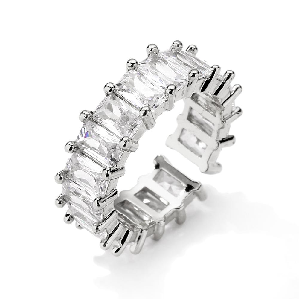 

Fashion Cubic Zirconia Step Square Open Adjustable Ring For Women Men Gold Silver Color Copper Metal Ring Party Everyday Jewelry resizable