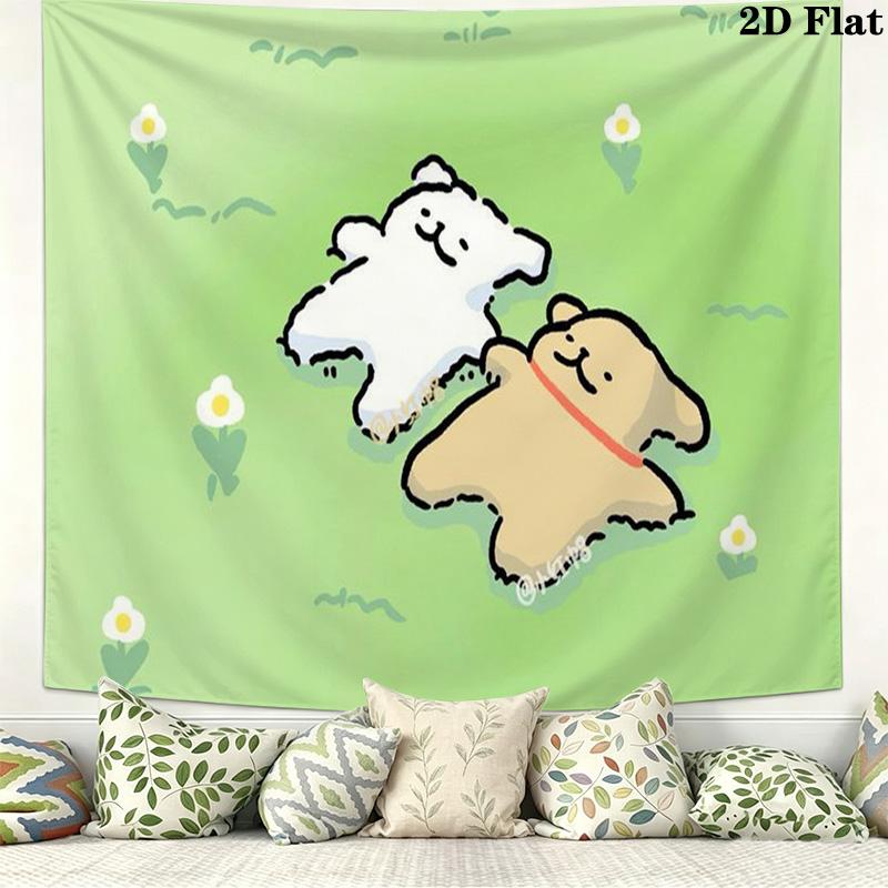 Maltese and Golden Retriever Wall Tapestry Aesthetic Wall Hanging Printed Fabric Blanket Decorative Tapestries for Bedroom Living Room Home Decor