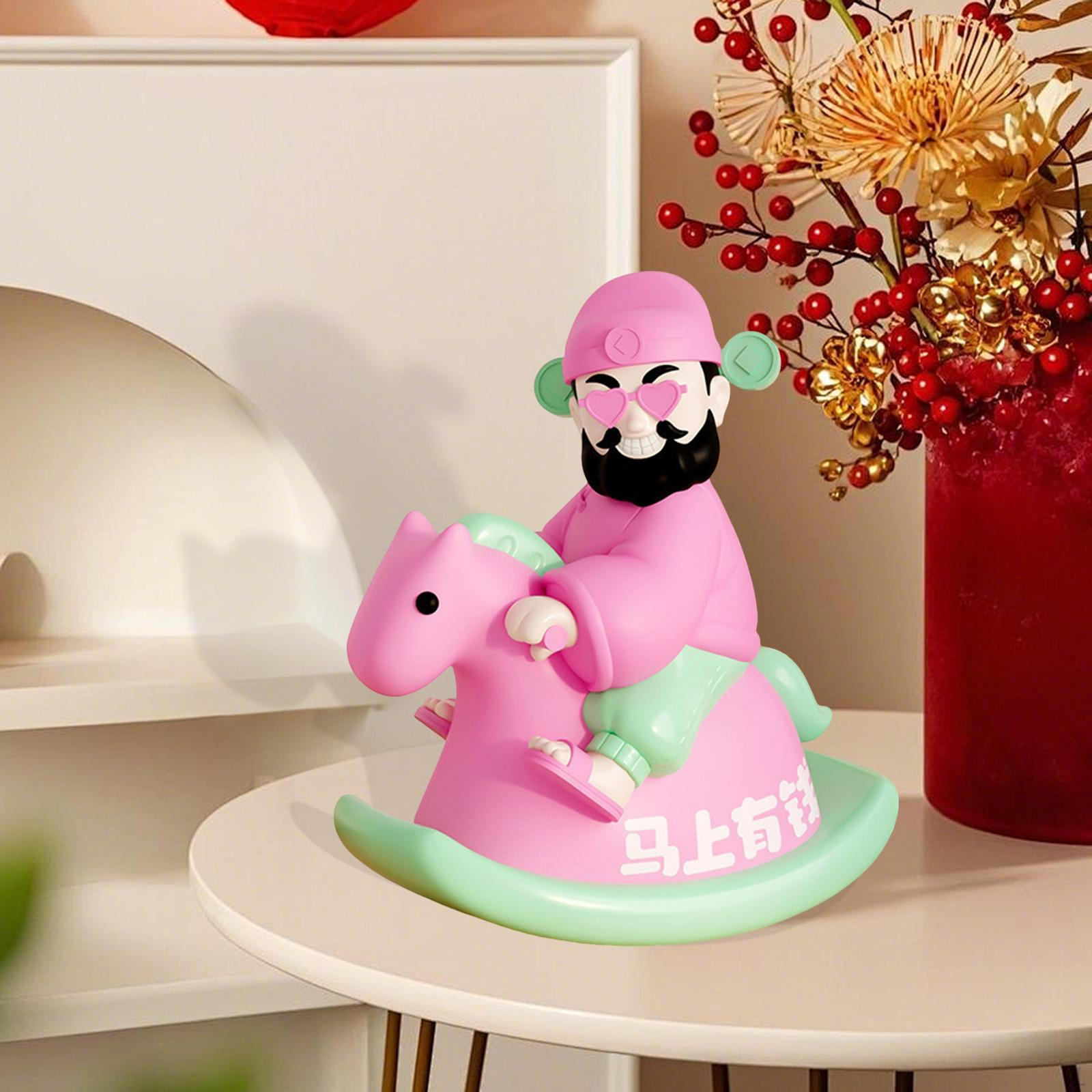 Figure of The God Wealth, Desk Decoration, Rocking Horse, Ornament Wealth for Closet,