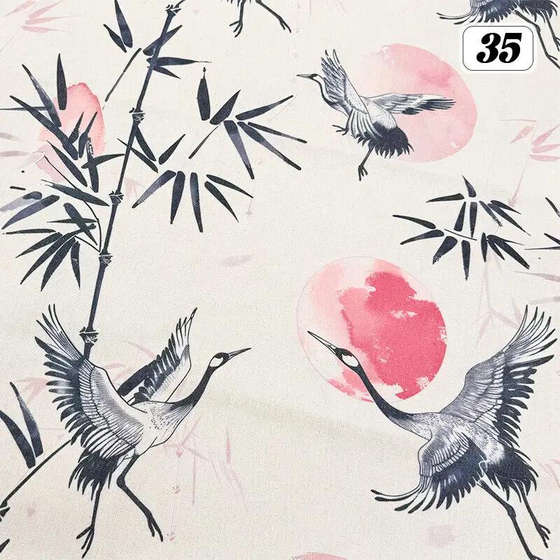 Bomull Linne Tyg Kinesisk Stil Retro Tryckt Klänning Hanfu Sömnad Hantverk DIY Cheongsam Klänning Hanfu Sömnadstyg Kläder Försörjning