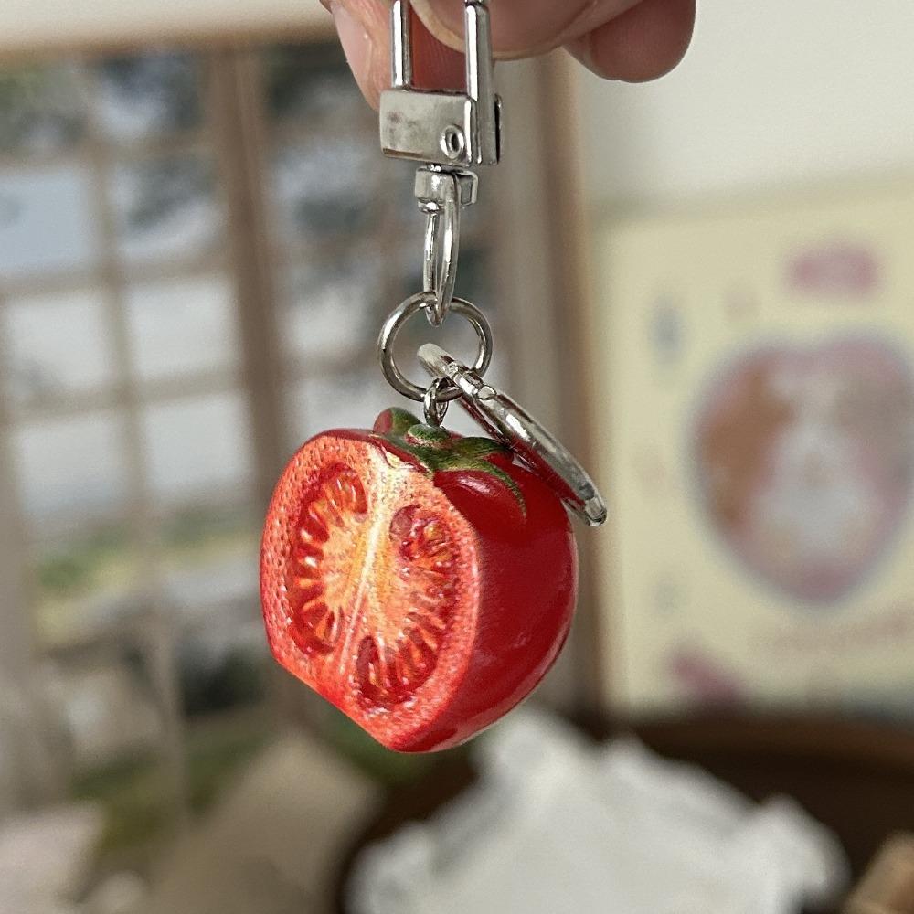 Red Tomato Keychain Resin Food Charm Funny Simulation Veggie Keychain Phone Case Red