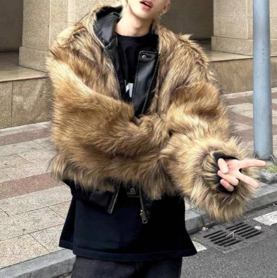 Unisex Luxus Winterjacke mit Baumwollpolsterung, beidseitig mit Leder und Fell