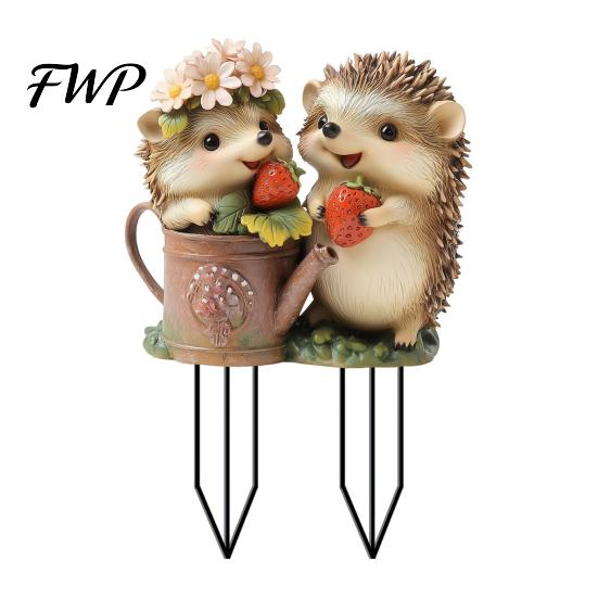Cute Animal Garden Stake Hedgehog Strawberry Stake, 2D Acrylic Hedgehogs Yard Art Durable Outdoor Waterproof Decoration for Lawn Flower Bed A
