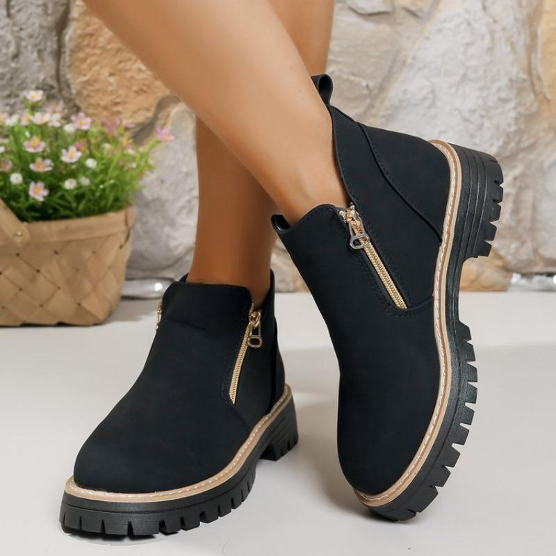 Damen Übergröße Retro Klobige Sohle Martin Stiefel Neu Herbst & Winter Seitlicher Reißverschluss Stilvolle Stiefeletten