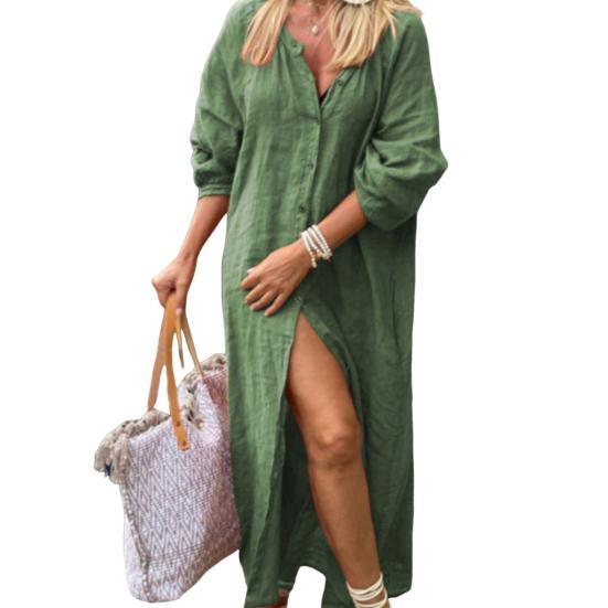Damen Longshirt Rundhals Langarm Einreiher Shirt Einfarbig