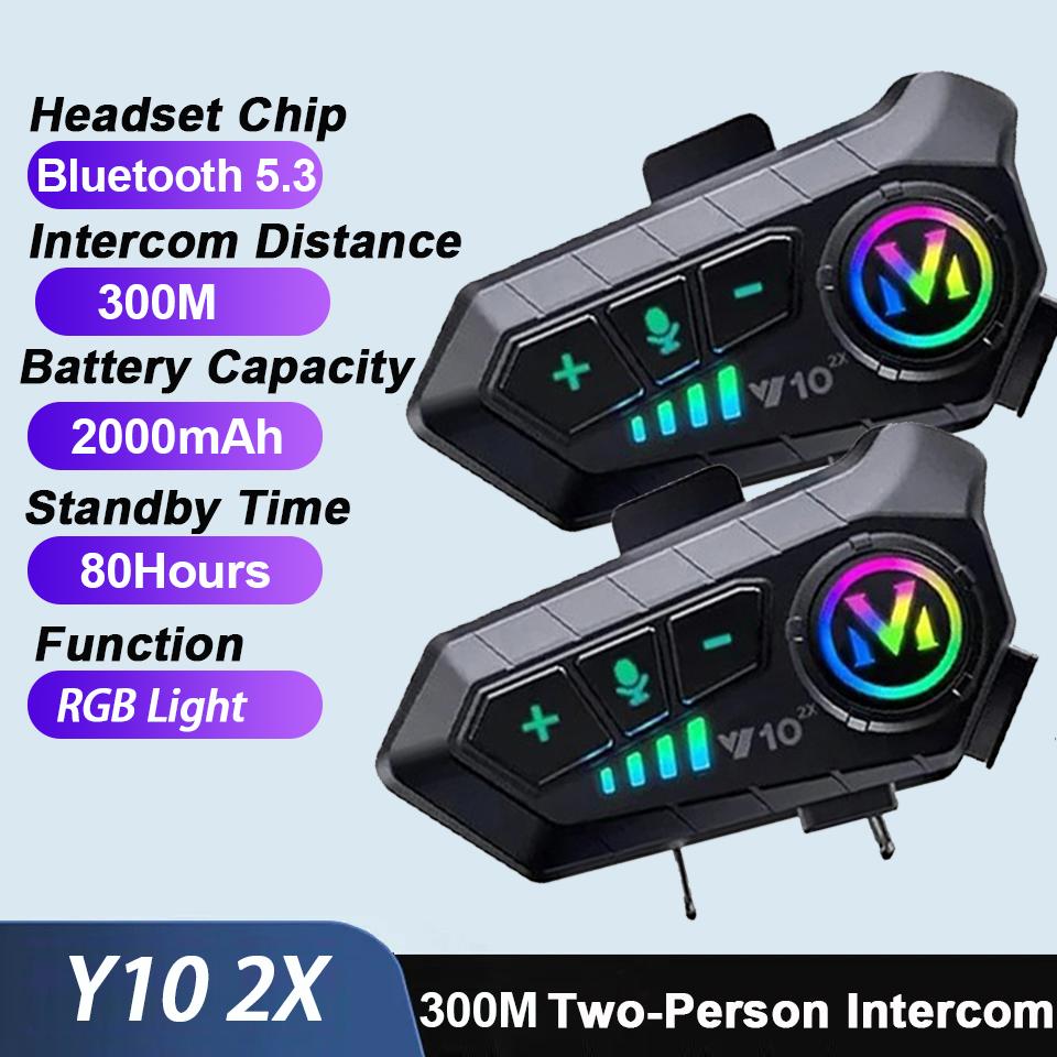 1/2 Pièces Y10 2x Bluetooth 5.3 Casque Interphone Appel Mains Libres Moto Interphone Étanche 2000mAh Moto Interphone