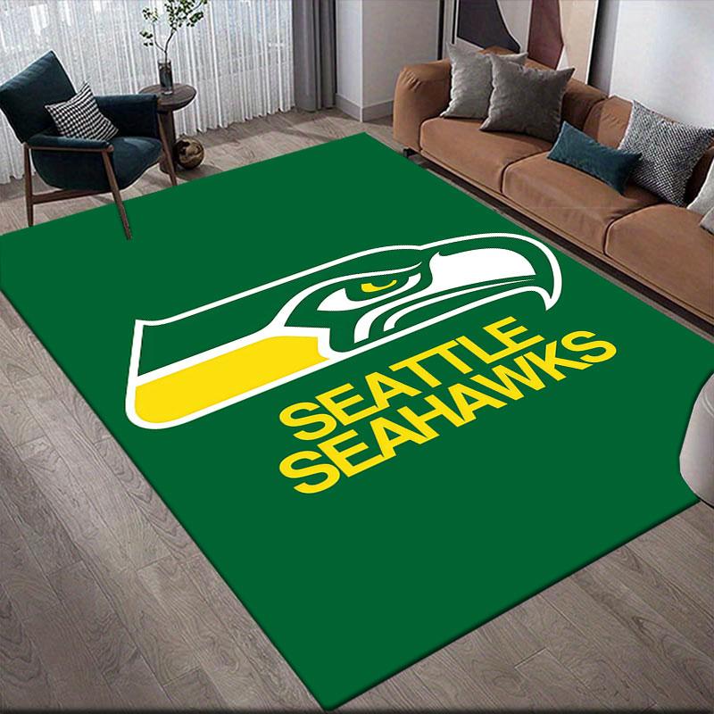 SEA Seahawks Flannel Printed Carpet, Home Sofa Decoration for Living Room & Bedroom, Non‑Slip Play Flannel Floor Mat for Game Room