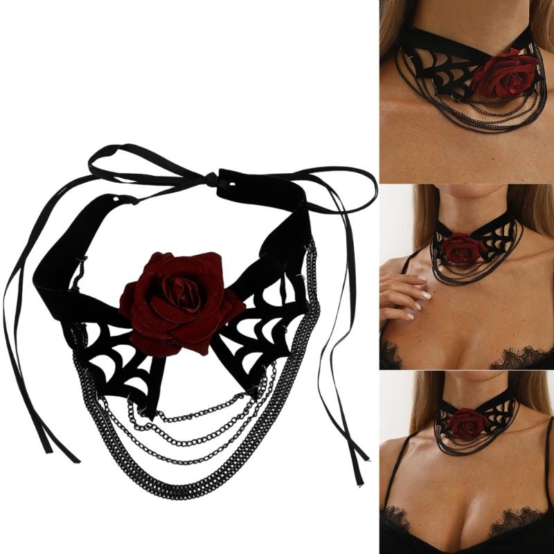 Weiche samtige mehrsträngige Fransen-Halskette Leichtes Spinnennetz-Design Kostüm-Party-Accessoire