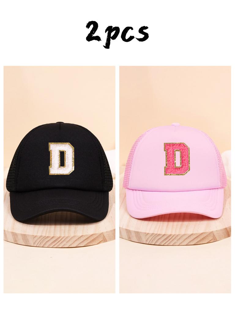2pcs children's 26 letter cloth baseball cap, spring and summer for boys and girls, mesh breathable truck driver hat, sun hat