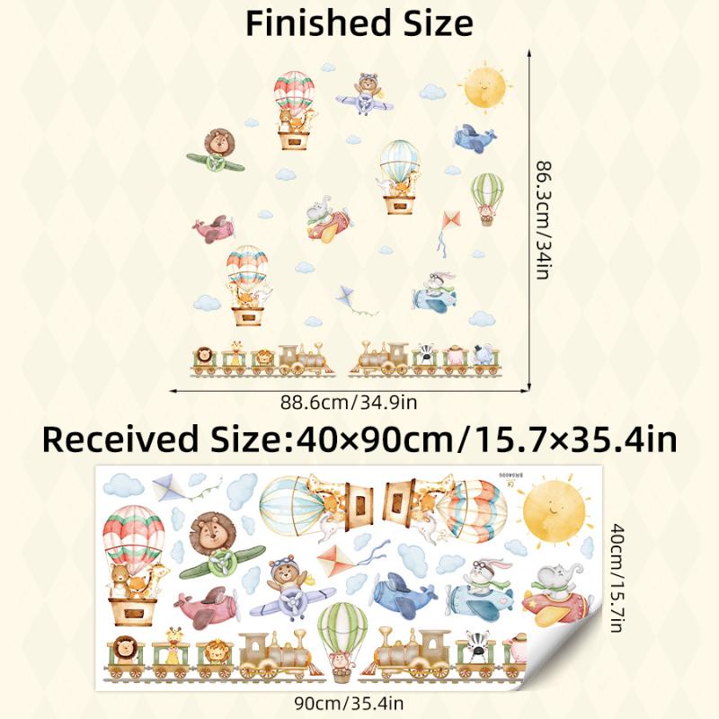 Children's Room Wall Stickers Cartoon Animals on Train Airplane Hot Air Balloon Wall Decals Baby Nursary Kindergarten Decoration