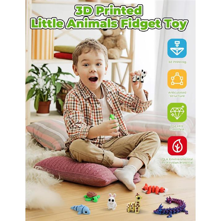 ”2025“ 15 Pack 3D Printed Animals Toys w/ Dragon Egg, 3D Printed Fidget Toys Figures Set, Dragon Eggs with Dragon Inside, 3D Printed Stuff Stress
