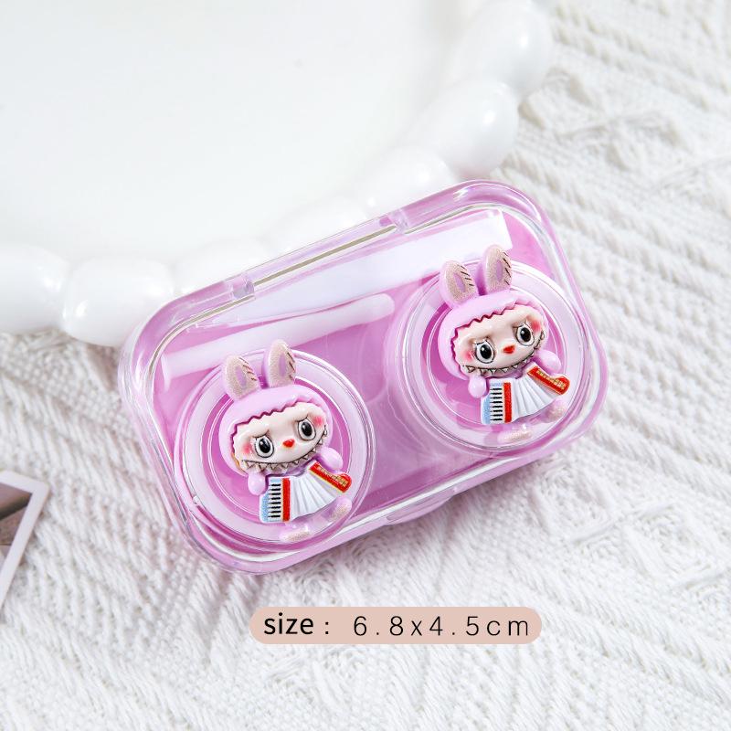 Cute Portable Eye Contacts Case Labubu Cartoon Beauty Pupil Storage Box With Wearing Stick Tweezers Travel Contact Lenses Case