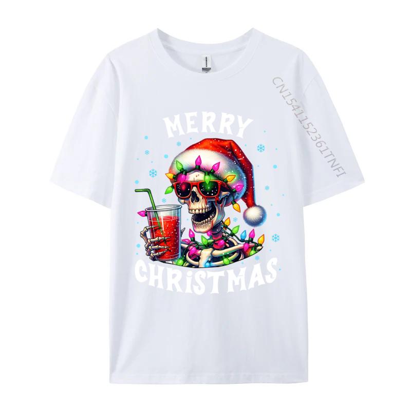 Merry Christmas Skeleton Santa Hat Pajama Cool XMas Skull TShirts Classic Short Sleeve Prevalent Round Neck S