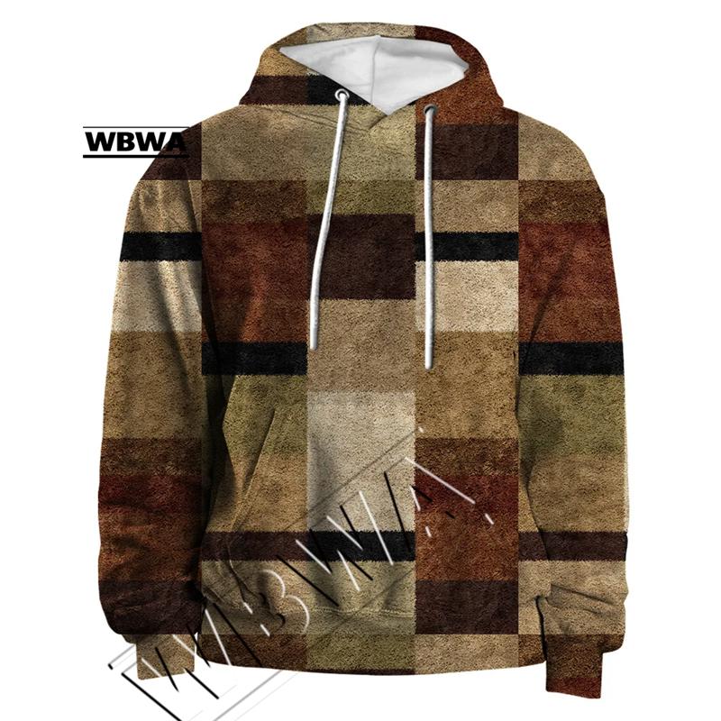 ETST0013 Vintage Heren Hoodie Voor Sweatshirt 3d Plaid Print Lange Mouw Trui Straat Man Kleding Heren Oversized Trui Met Capuchon 2023 4XL