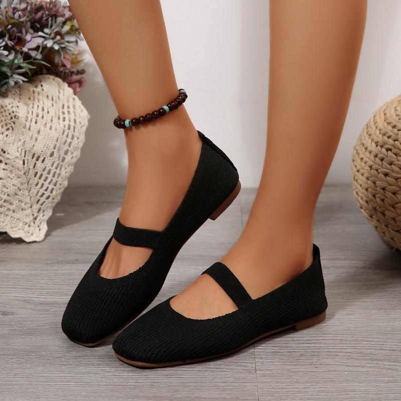 Women's New Knitted Mesh Breathable Flat Shallow Single Shoes Women's Lightweight Fashion Flying Knit Lazy Feet