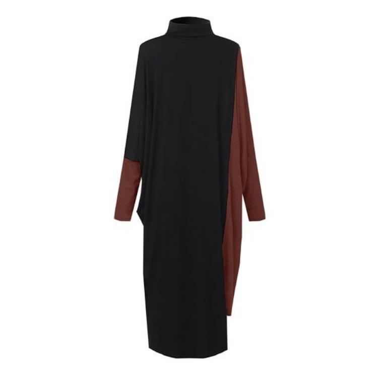 Plus Size Autumn Patchwork Color Midi Dress Loose Fit Cold Resistant Mid Calf Length Popular Lady Shopping Dress