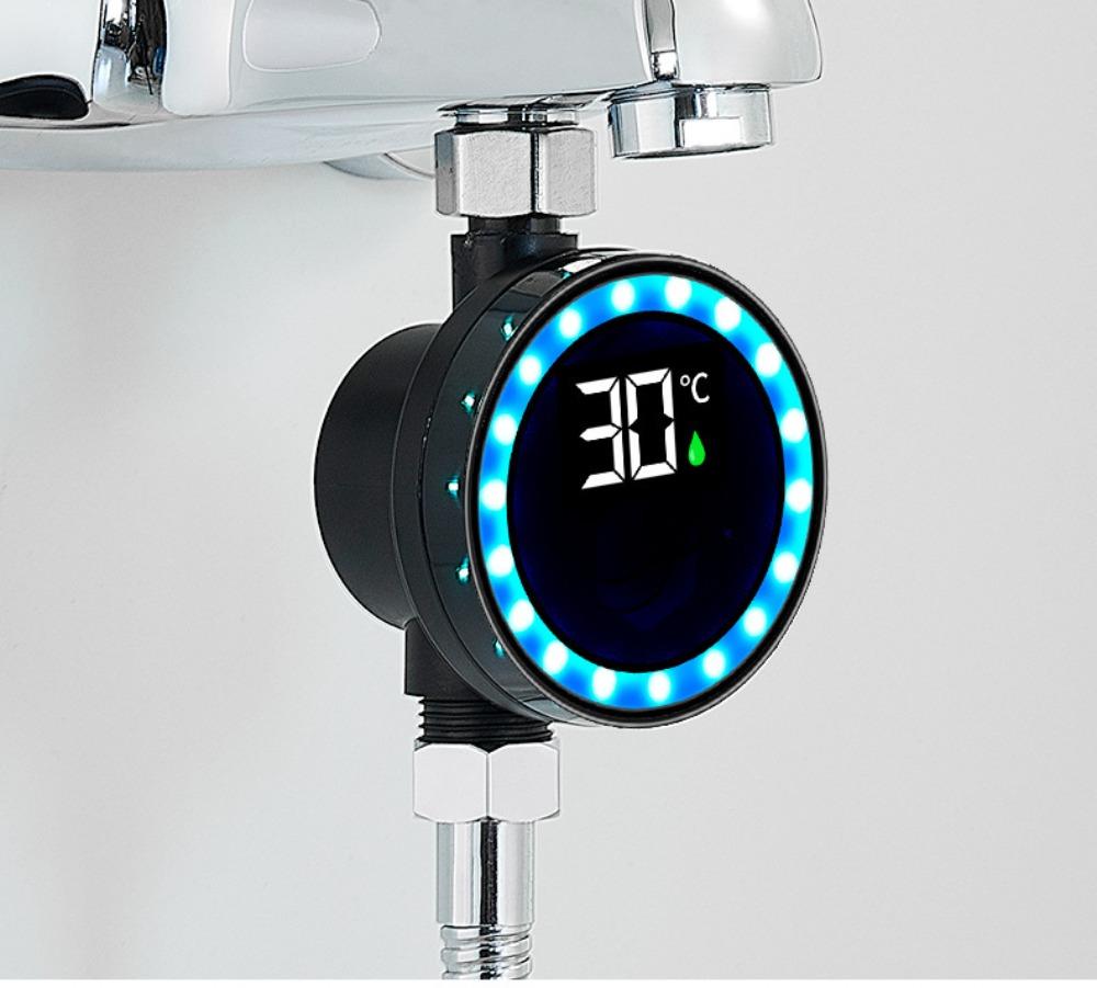 Shower LED Water Thermometer with Temperature Display, 0-99°C Range Stainless Steel ABS PC, Leak-Proof 1/2 Inch Thread