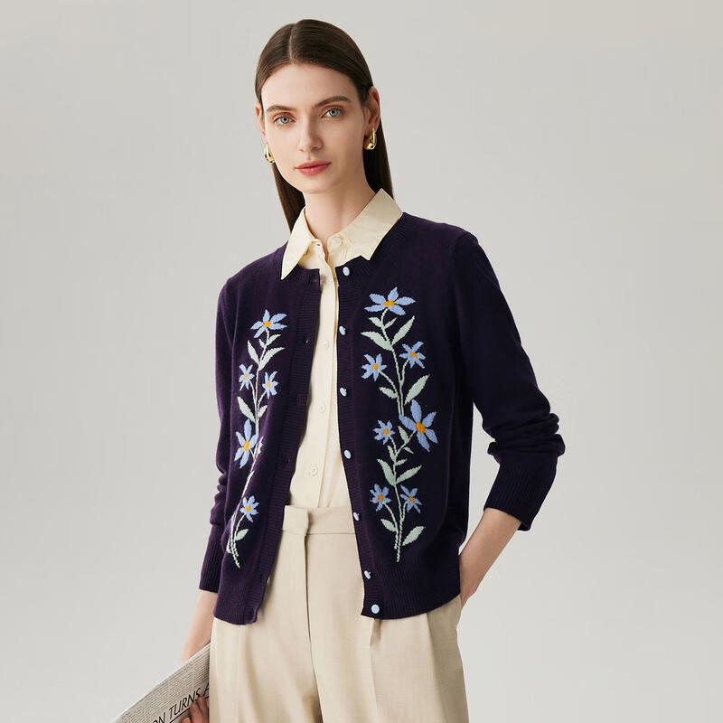 Zhaojun Women's Floral Cashmere Knit Cardigan